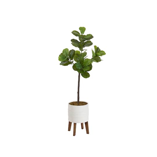 Kate and Laurel 4ft. Fidmont Faux Fiddle Fig Tree with Gavri Planter